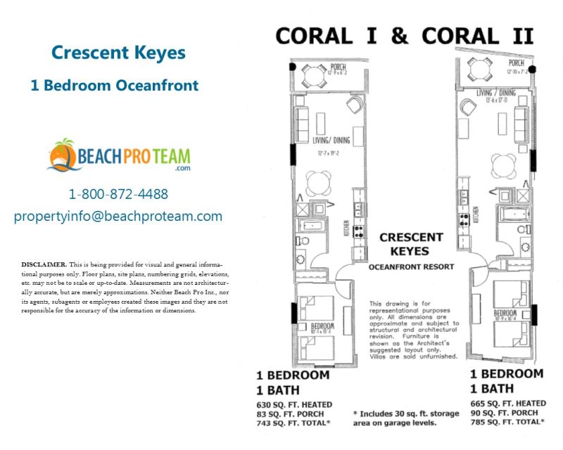 Crescent Keyes Coral I & II Floor Plan 1 Bedroom Oceanfront